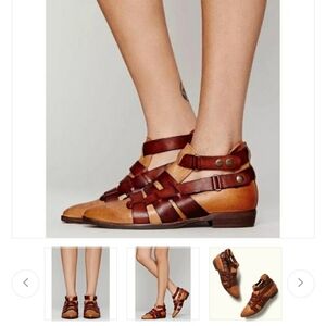 Free People Style-Nine Leather Ankle Festival Shoes Boots Strappy Buckles Sz 6.5